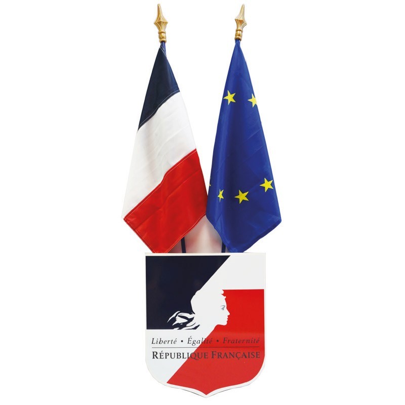 Drapeaux français et européen avec porte-drapeau pour écoles