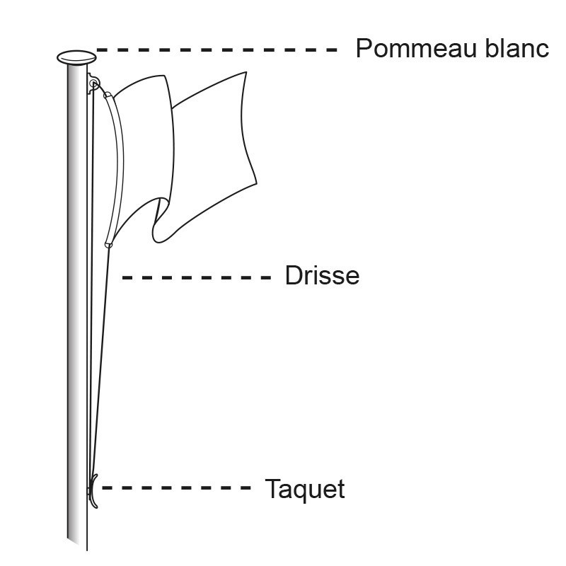 Mât pour drapeau cylindrique blanc en 2 parties