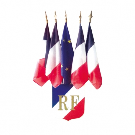Ecusson tricolore et 4 drapeaux France + 1 Europe