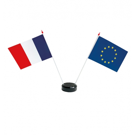 Drapeaux de table France Europe en plastique + socle