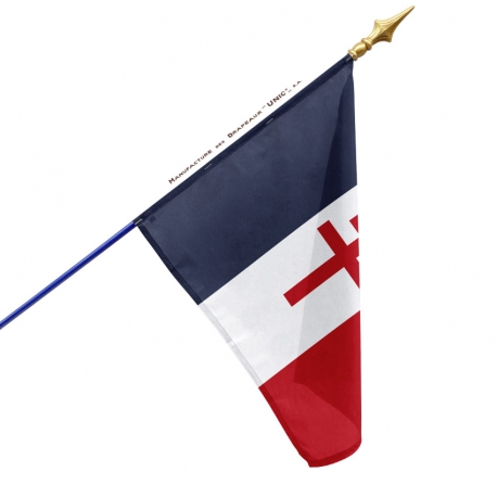 Drapeau CROIX DE LORRAINE FRANCE LIBRE avec hampe bois